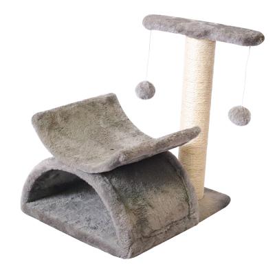 China Sustainable Nordic Style Pet Furniture Cute Cat Tree Fabric Scratch Solid Wood Pole With Ball for sale