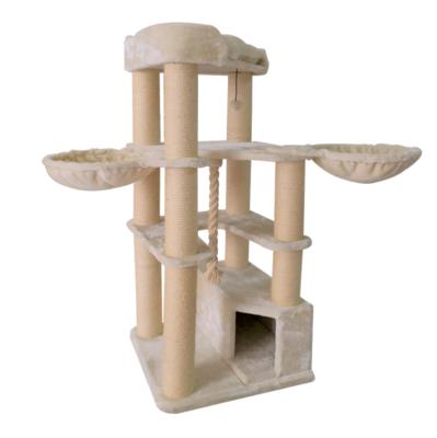 China Diy Nature White Viable Color Big Cat Castle Wooden Treehouse Sisal Scratcher Large For Adult Cats for sale