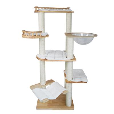 China Sustainable China Manufacture Large Wooden Scratch Climber Tower Hammock Cat Tree for sale