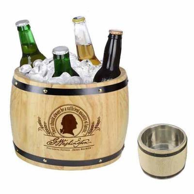 China Sustainable Promotion Customized Wooden Beer Cooler Barrel Ice Bucket With Stainless Steel Liner for sale