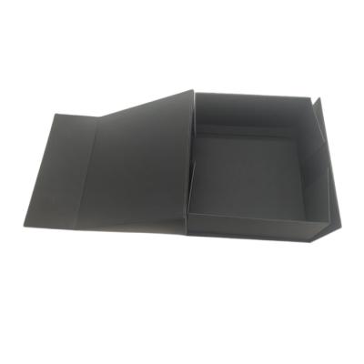 China BEAUTY Logo Luxury Black Paper Packaging Custom Fold Gift Box With Silk Ribbon Handle, Black Folding Box for sale