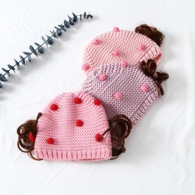 China Wholesale Lovely and Soft JOINT Baby Girl Hat Beanie Hat With Wig Winter Hat Knitted Acrylic Unisex Free Custom Size 100% Customized for sale