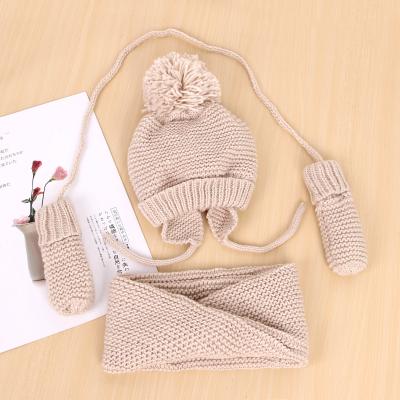 China Winter Sports Set Warm Pure Color Wool Beanie Hat Knitting Gloves and Neck Scarf Set for Baby Toddler Made in China Hangzhou Factory for sale