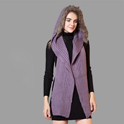 China Purple Color Winter Medium Hot Selling Long Knitted Scarf With Hat Women Shawl for sale