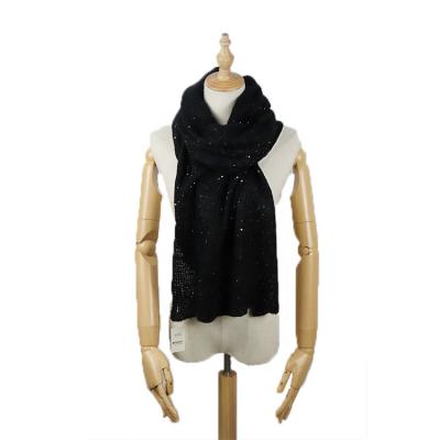 China Medium Soft Wholesale Promotional Scarf Warm Shiny Tassels Knitted Scarf Black Winter for sale