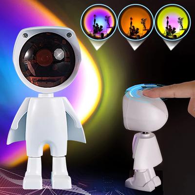 China Modern 360 Degree Rotation Rainbow Mini Robot Night Light Led Light Sunset Lamp Projector for sale