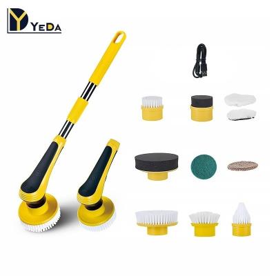 China Sustainable Cleaning Shoes Brush Spinning Electric Cordless Scrubber Round Rotary Scrubber for sale