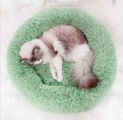 China Durable Faux Fur Donut Comfortable Washable Soft Dog Cat Bed For Large Dog Warm Round Cat Mat for sale