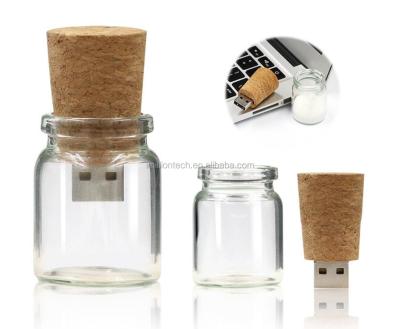 China Promotional Gift Wooden USB Cork Glass Wishing Bottle Wooden USB 3.0 Pen Drives Usb Flash Drive for sale