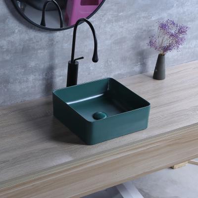 China New Bathroom Easy Clean Matte Green Ceramic Color Wash Basin K2051MG Square Sink for sale