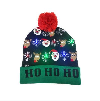 China Wholesale Christmas Gift Winter Polyester Factory Christmas Warm Hat For Women Kids LED Light Up Beanie Hat for sale