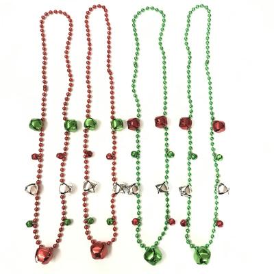 China Green Jingle Bell Pendant Mardi Gras Holiday Golden Purple Festival Decoration with Christmas Bead Necklace for sale