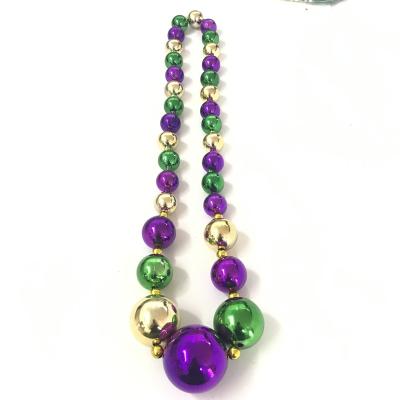 China Party Supplies Giant Mardi Gras Party Necklace Golden Purple And Green Carnival Party Beads for sale