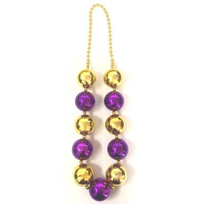 China Party Supplies Custom Hot Sale Mardi Gras Golden Purple Giant Bead Necklace for sale