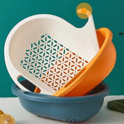 China New Product Home Kitchen Fruit Vegetable Sink Colander Basket Double Layer Stocked Washing Drain Basket for sale