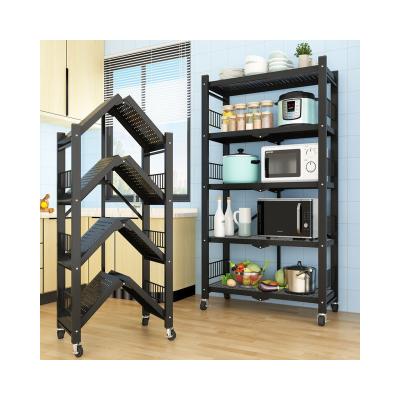 China Wholesale Viable Folding Kitchen Storage Shelf Rack With Wheels Living Room Bathroom Bedroom Shelf Organizer for sale