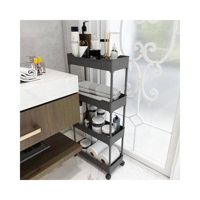 China Sustainable Plastic Kitchen 4 Row Rack Easy Moving Wheels Rolling Storage Cart Slotted Shelf With Drawers for sale