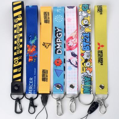 China Custom Polyester Loose Wristband Cell Phone Sublimation Strap Key Chain Short Lanyard Lanyard With Print Design Logo for sale