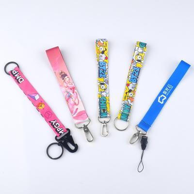 China Custom Cord Holder Polyester Mini Plain Carabiner Strap Fancy Tubular Cute Wrist Lanyard For Key Chain Keychain for sale