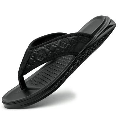 China Fashion trend popular hot sell black color real soft custom made leather flip flops outdoor men sandals for sale