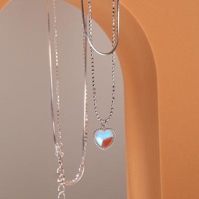 China JoyEver Double Layer Lead Free 925 Sterling Silver Tasty Heart Moonstone Nickel Free Pendant Necklace for sale