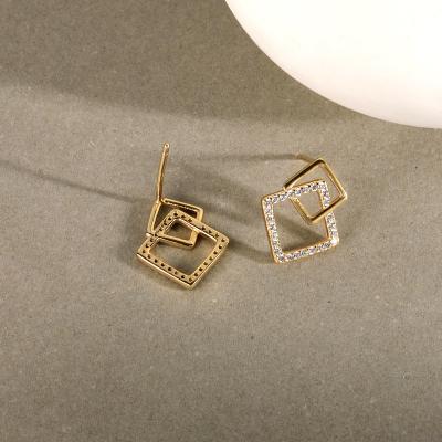 China JoyEver FASHIONABLE Minimalist 925 Sterling Silver Zircon Stone Earring Double Square Earrings for sale