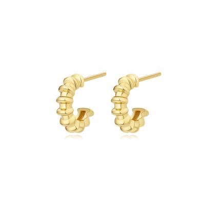 China JoyEver TRENDY Fancy Gold Plated Sterling Silver Patterned Half Circle Stud Earring for sale