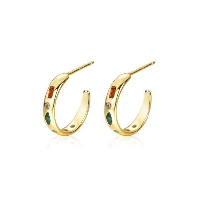 China FASHIONABLE JoyEver Tasty Open Circle Earring Sterling Silver Multi Color Zircon Circle Earring for sale