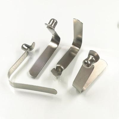 China Apartment ; Leaf ; Spring Loaded Plate Tent Pole Push V Shape Contact Button Clip For Lock And Tube Metal Stamping Parts for sale