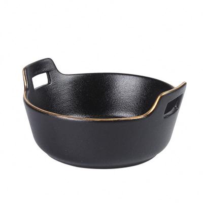 China Wholesale Custom Logo Viable Unique Black Frosted Salad Bowl Seafood Doria Serving Tray Baking Dishes Baking Pot for sale