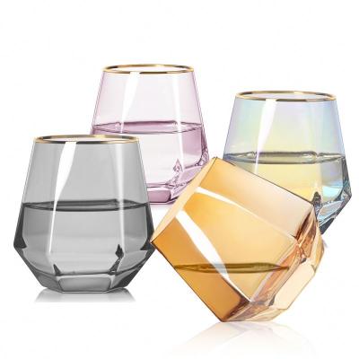 China Customized Tilted Clear Diamond Shaped Crystal Whiskey Old-fashioned Hexagonal Glass Tumblers Bourbon Plated Geometric Hexagonal Tumbler Wine Mug for sale