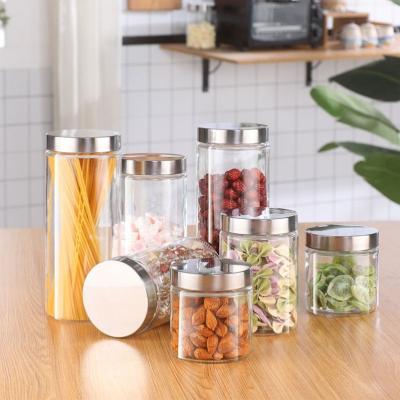 China Wholesale 350-2000ml Freshness Preservation Borosilicate Glass Canister Spice Jar Kitchen Glass Food Storage Jars Containers With Stainless Steel Lid for sale