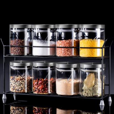 China Viable Wholesale Glass Jars Packaging Bottles Spice Rack Condiment Container Organizer Kitchen Storage Racks Set With Seal Lid Spoon for sale