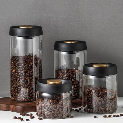 China Factory Price Wholesale Custom Logo Freshness Preservation Vacuumized Glass Black Lid Sealed Clear High Borosilicate Glass Coffee Bean Storage Jar for sale