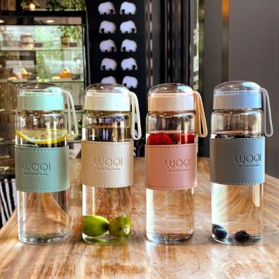 China Viable Wholesale 340/480ml For Hot Cold Tea Insulated Clear Glass Water Bottle Drinkware Glass Water Bottles With Silicone Sleeve for sale