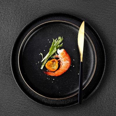 China Viable Wholesale Customized Ceramic Dinner Plate 6 8 9 10.5 Inch Round Black Matte Slate Buffet Dish Steak Plates For Hotel Restaurant for sale