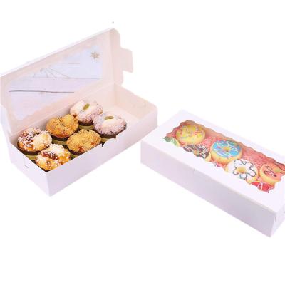 China Eco-friendly Biodegradable Food Grade Kraft Paper Cake Box Small Macaron Bakery Food Packaging White Box With Clear Viewfinder for sale