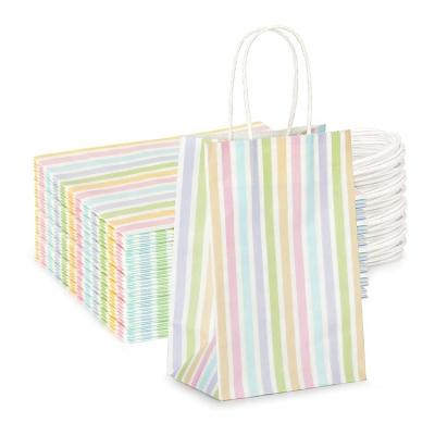 China Wholesale Recycled Materials Double Sided Printed Color Stripes Candy Packaging Kraft Paper Bag for sale