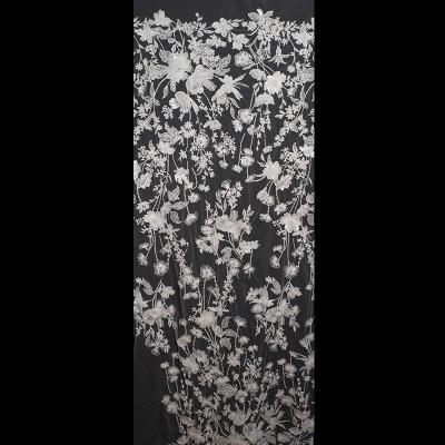 China Handmade Nigerian White Sequins Embroidery Lace Fabric Bridal Wedding Dress Fabric for sale