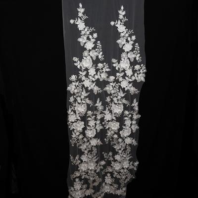 China Handmade 3d Flower Beads And Sequins Guipure Luxury Bridal Lace Fabric for sale