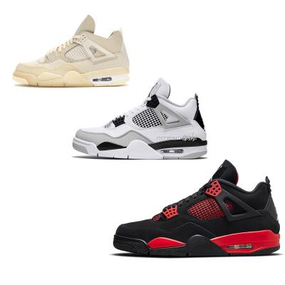 China Cool Retro AJ 4 Gray White Cement Men's Infrared Glow Damping Basketball Shoes Suede Sneakers In Dark aj 4s for sale