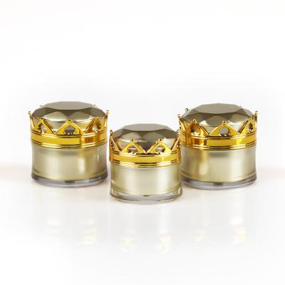 China New type 15g crown high quality luxury gold cosmetic plastic acrylic cream jar for sale