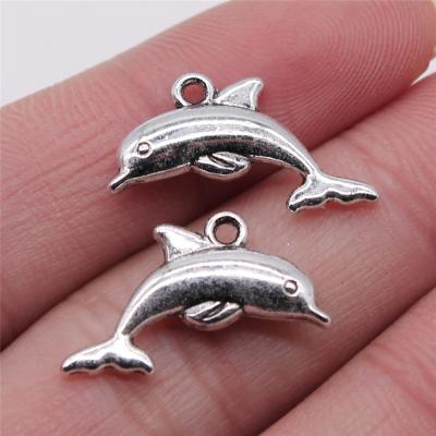 China Vintage 100pcs/bag 15x22mm Antique Silver Plated Zinc Alloy Dolphin Charms Pendants ABD-C13560 for sale