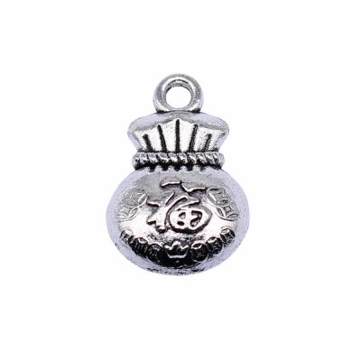 China 100pcs/bag 10x15mm Vintage Antique Silver Plated Zinc Alloy Chinese Lucky Bag Charms Pendants ABD-C14543 for sale