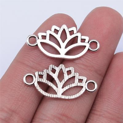 China 100pcs/bag 27x13mm Antique Lotus Connector Charms Vintage Silver Plated Zinc Alloy ABD-C14414 for sale