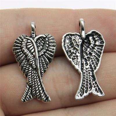 China Vintage Antique 50pcs/bag 29x16mm Silver Plated Zinc Alloy Double Angel Wings Charms Pendants ABD-C11137 for sale