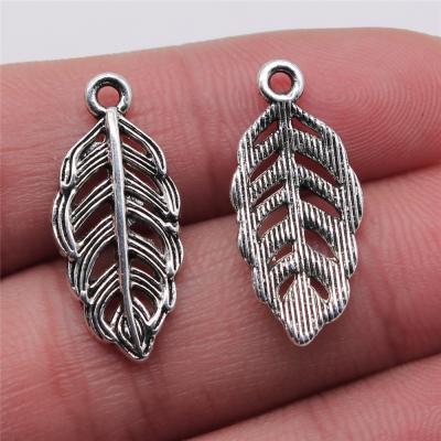 China Vintage 100pcs/bag 11x25mm Antique Silver Plated Zinc Alloy Feather Charms Pendants ABD-C13605 for sale