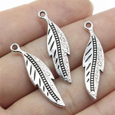 China Vintage 50pcs/bag 32x9mm Antique Silver Plated Zinc Alloy Feather Charms Pendants ABD-C12929 for sale