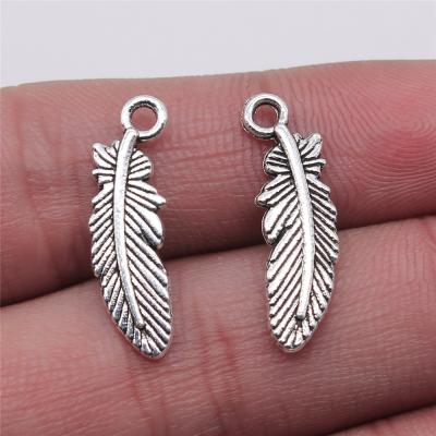 China Vintage 100pcs/bag 7x23mm Antique Silver Plated Zinc Alloy Feather Charms Pendants ABD-C13809 for sale