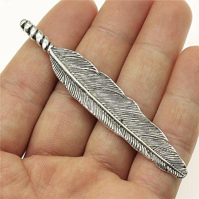 China Vintage 20pcs/bag 80x13mm Antique Silver Plated Zinc Alloy Feather Large Charms Pendants ABD-C12501 for sale